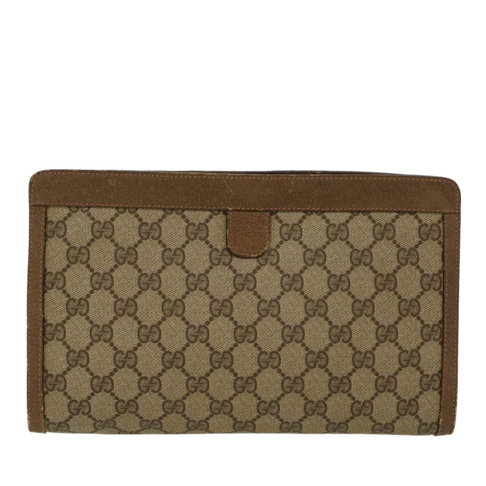 Gucci GG Canvas Web Sherry Line Clutch Bag PVC Leather Beige Red 45600
