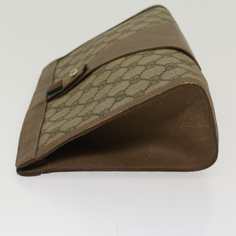 Gucci GG Canvas Web Sherry Line Clutch Bag PVC Leather Beige Red 45600