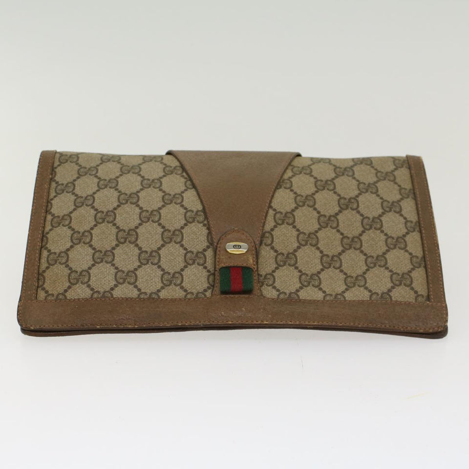 Gucci GG Canvas Web Sherry Line Clutch Bag PVC Leather Beige Red 45600