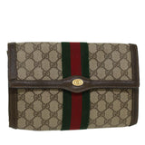 Gucci GG Canvas Web Sherry Line Clutch Bag PVC Leather Beige Red 45601
