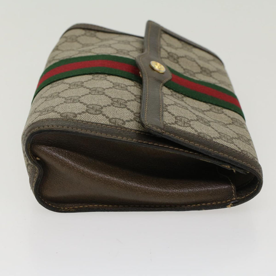 Gucci GG Canvas Web Sherry Line Clutch Bag PVC Leather Beige Red 45601