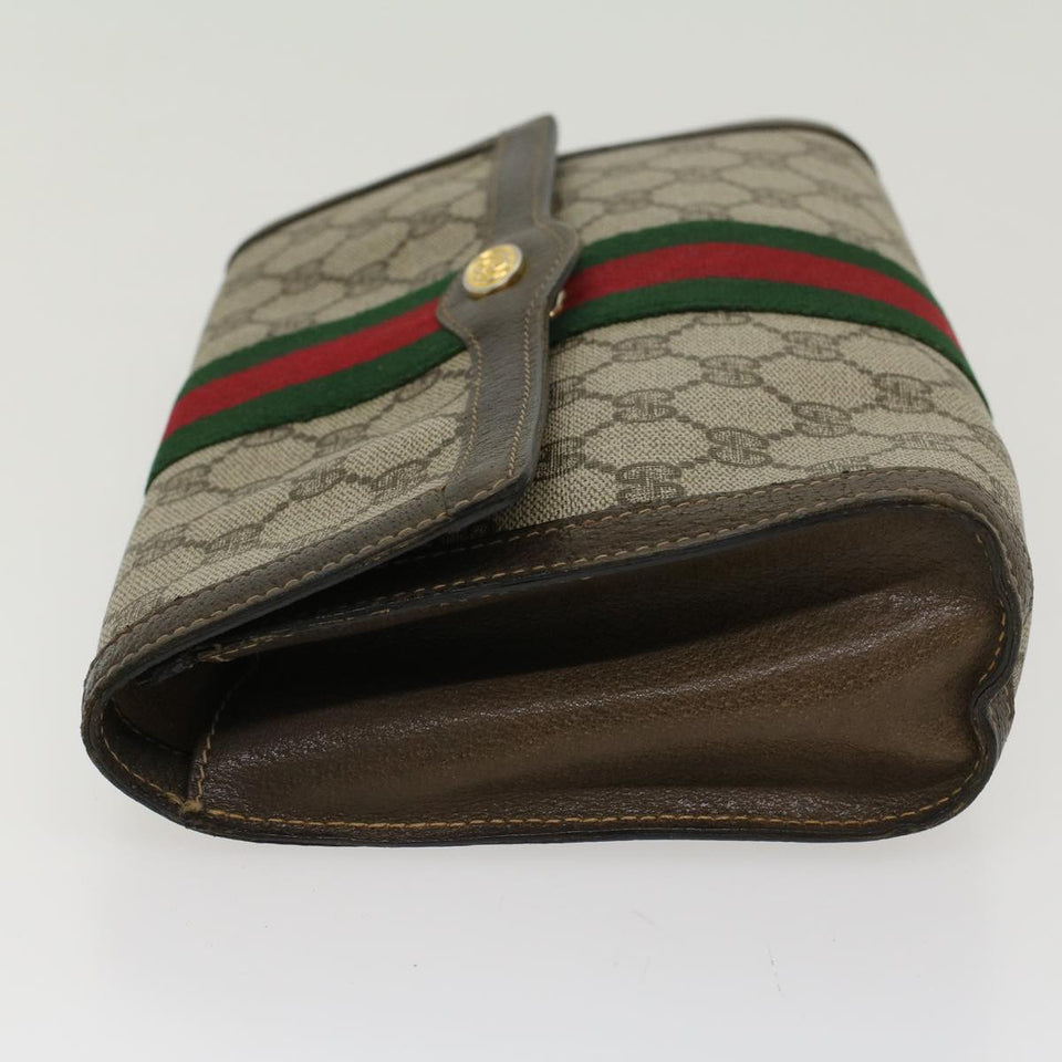 Gucci GG Canvas Web Sherry Line Clutch Bag PVC Leather Beige Red 45601