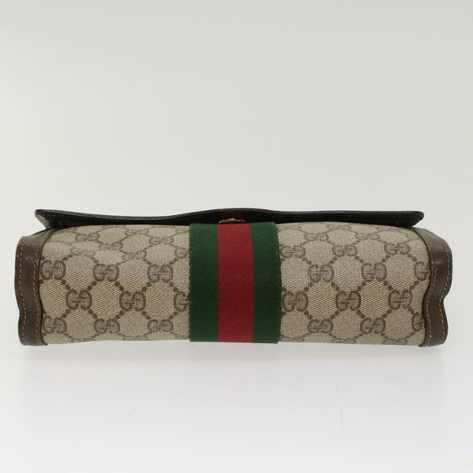 Gucci GG Canvas Web Sherry Line Clutch Bag PVC Leather Beige Red 45601