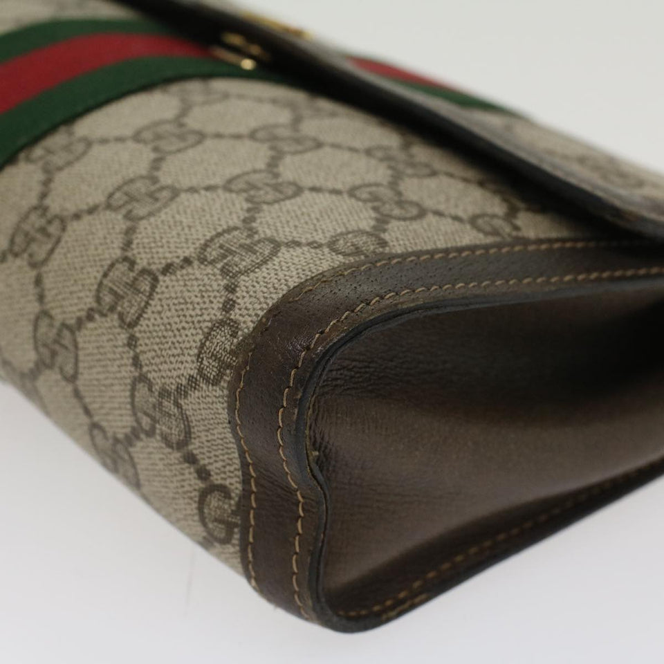 Gucci GG Canvas Web Sherry Line Clutch Bag PVC Leather Beige Red 45601