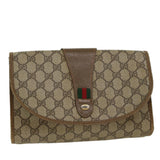 Gucci GG Canvas Web Sherry Line Clutch Bag PVC Leather Beige Red 45602