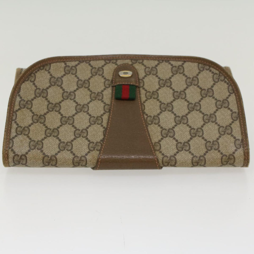 Gucci GG Canvas Web Sherry Line Clutch Bag PVC Leather Beige Red 45602