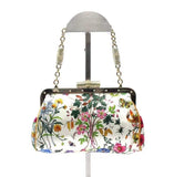 Gucci Floral Silk Satin Purse with Crystal Embellished Bamboo Style Chain Strap