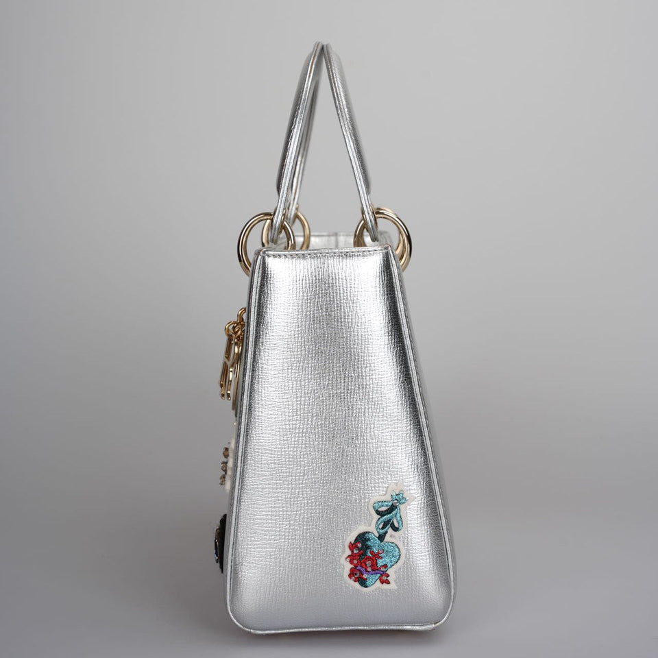 Christian Dior Leather Lady Dior Shoulder Bag in Silver Limited Edition