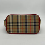 Luxury Burberry House Check Beige Red Leather Trim Handbag Medium