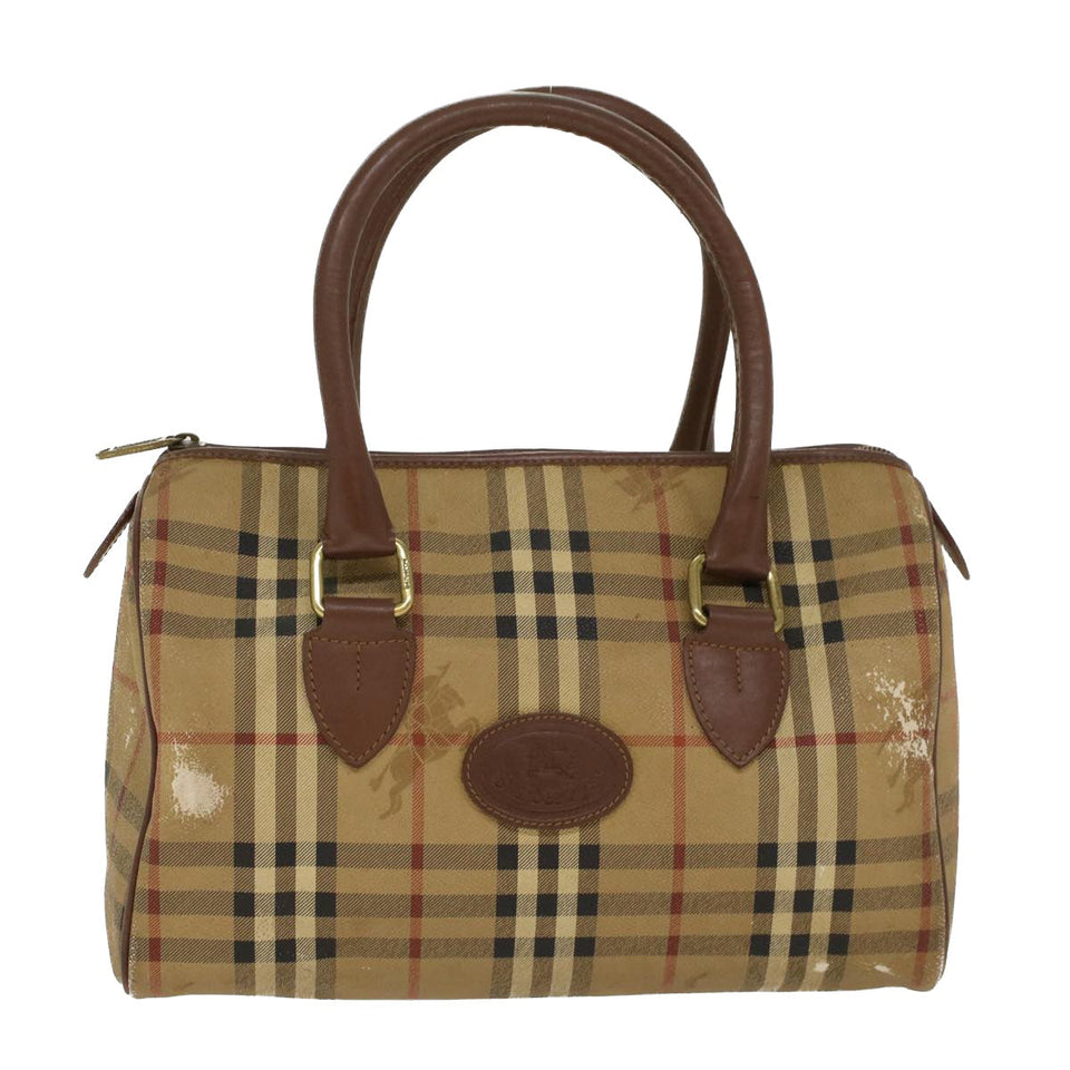 Luxury BurberrySs Nova Check Hand Bag PVC Leather Beige Brown Auth 48027