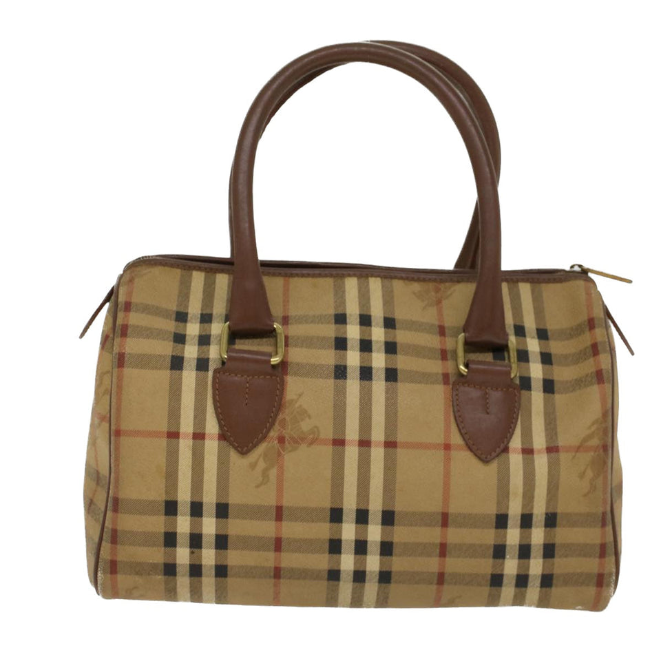 Luxury BurberrySs Nova Check Hand Bag PVC Leather Beige Brown Auth 48027