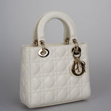 Christian Dior Small Lady Dior Bag in White Cannage Lambskin Leather with Gold Hardware