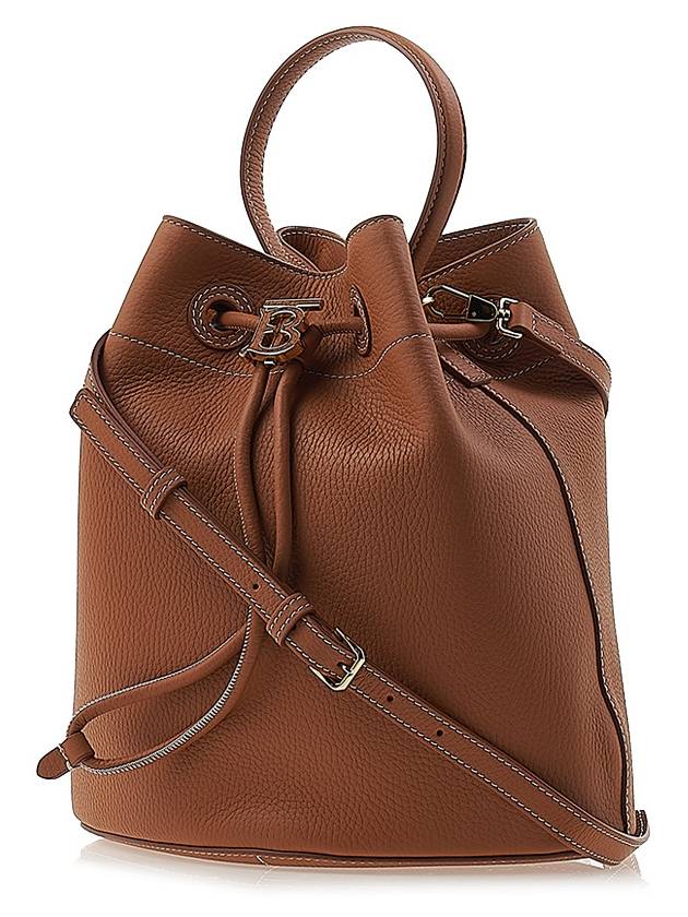 Luxury Burberry TB Logo Leather Small Bucket Bag Brown