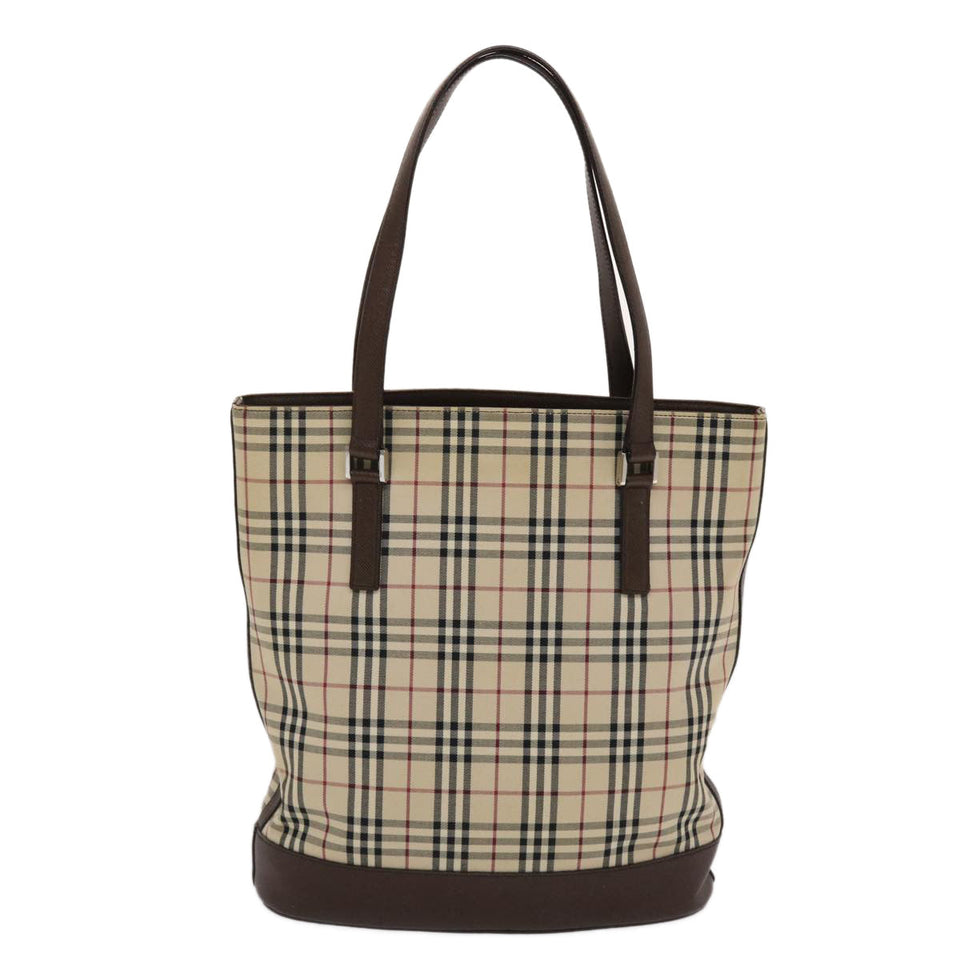 Luxury BurberrySs Nova Check Tote Bag Canvas Leather Beige Brown Auth 49087