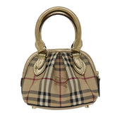 Luxury Burberry Nova Check Hand Bag PVC Leather Beige Gold Auth 49100