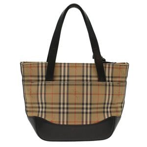 Luxury Burberry Nova Check Hand Bag Nylon Leather Beige Auth 49617