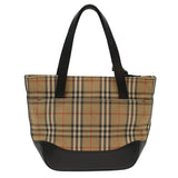 Luxury Burberry Nova Check Hand Bag Nylon Leather Beige Auth 49617