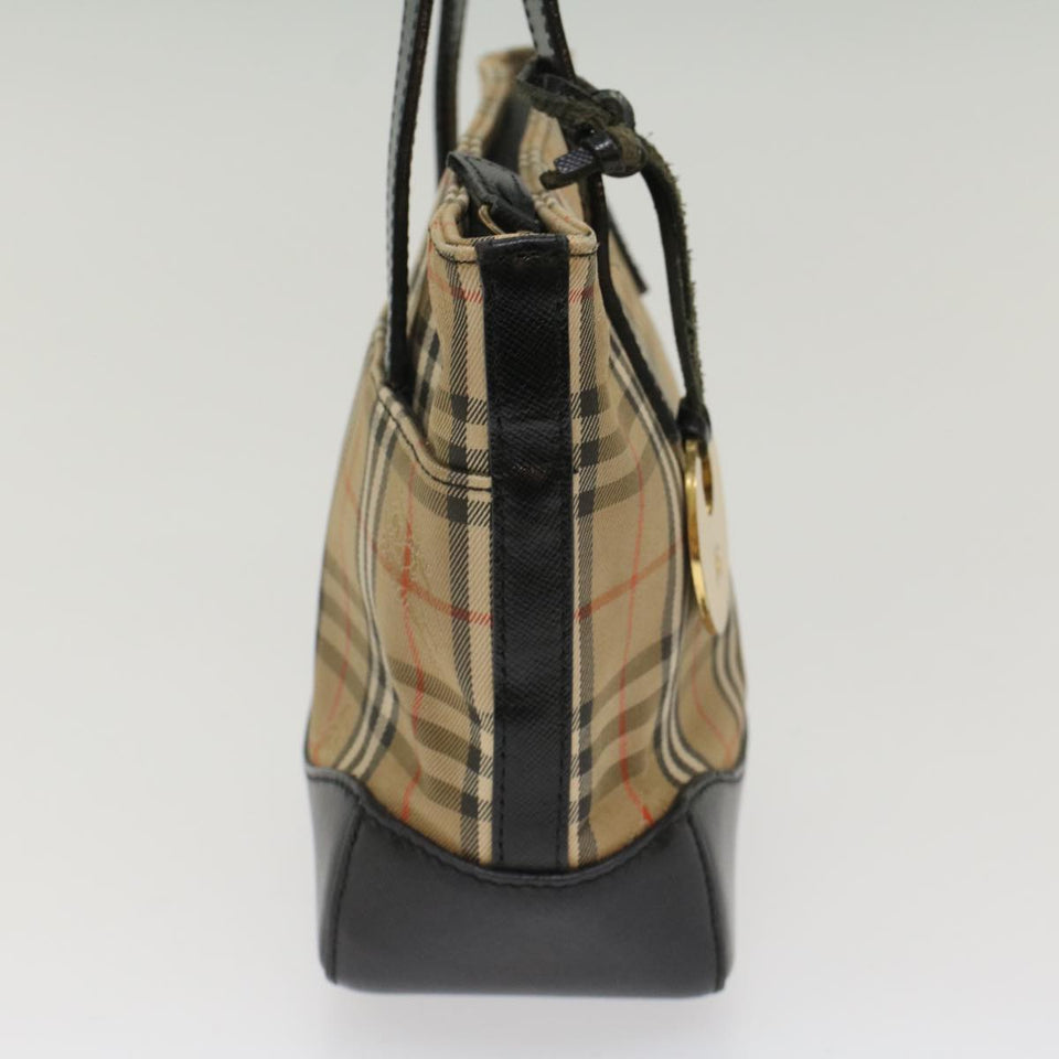 Luxury Burberry Nova Check Hand Bag Nylon Leather Beige Auth 49617