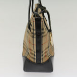 Luxury Burberry Nova Check Hand Bag Nylon Leather Beige Auth 49617