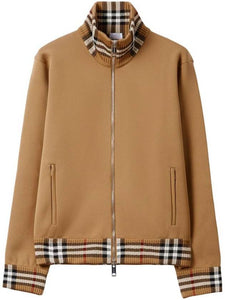 Luxury Burberry Men's Check Trim Track Jacket Camel