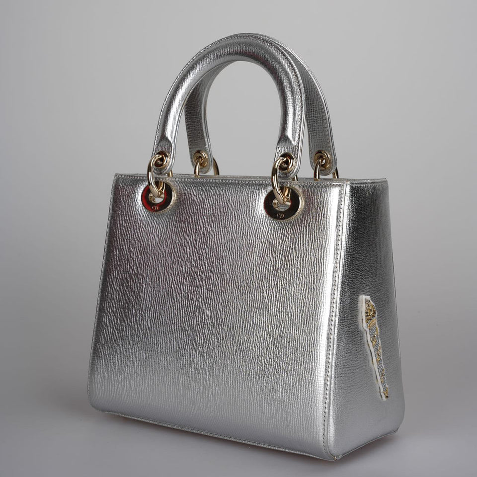 Christian Dior Leather Lady Dior Shoulder Bag in Silver Limited Edition