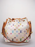 Louis Vuitton Takashi Murakami White Multicolore Monogram Coated Canvas Petit Noe Bag Gold Hardware