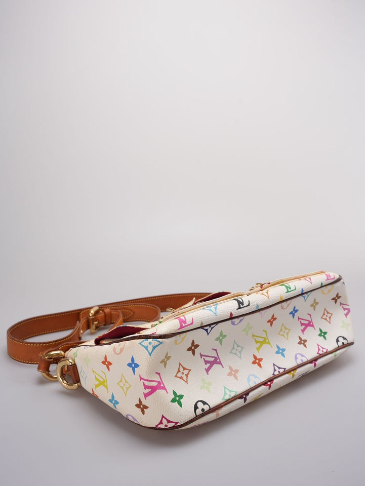 Louis Vuitton Takashi Murakami White Multicolore Monogram Coated Canvas Petit Noe Bag Gold Hardware