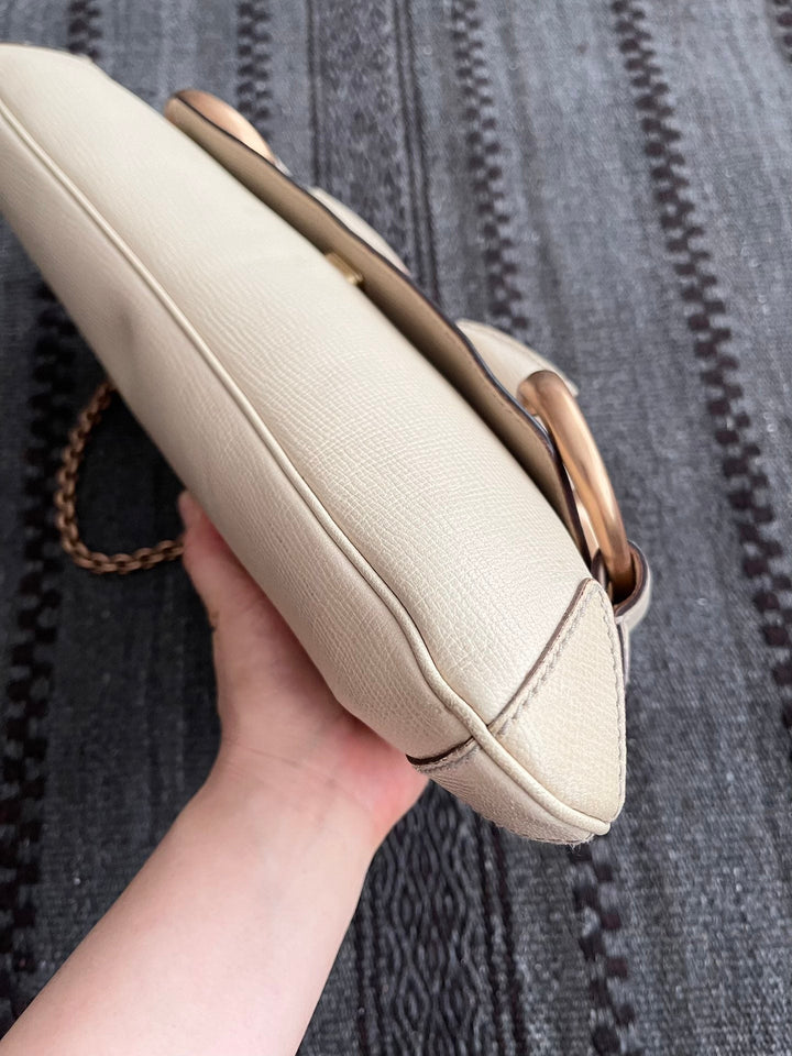 Gucci Horsebit 1955 Large White Leather Shoulder Bag