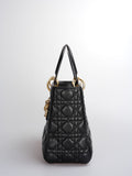 Christian Dior Black Medium Lady Dior Bag in Cannage Lambskin Leather with Gold Hardware
