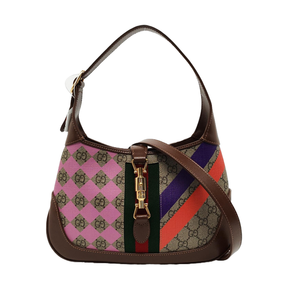 Gucci Jackie 1961 Small Brown Leather Multicolor Monogram Canvas