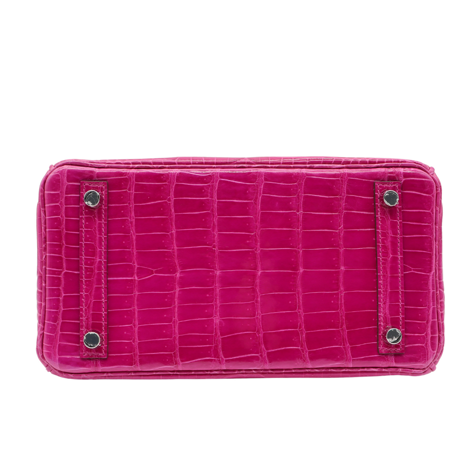 Hermes25cm Birkin Rose Scheherazade Shiny Porosus Crocodile Palladium Hardware