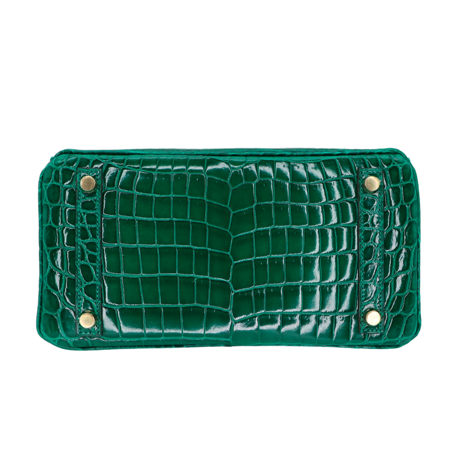 Hermes25cm Birkin Emerald Shiny Niloticus Crocodile Gold Hardware