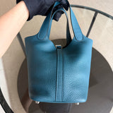 Hermes Picotin 18 - TC Clemence Leather Colvert Blue Palladium Silver Hardware