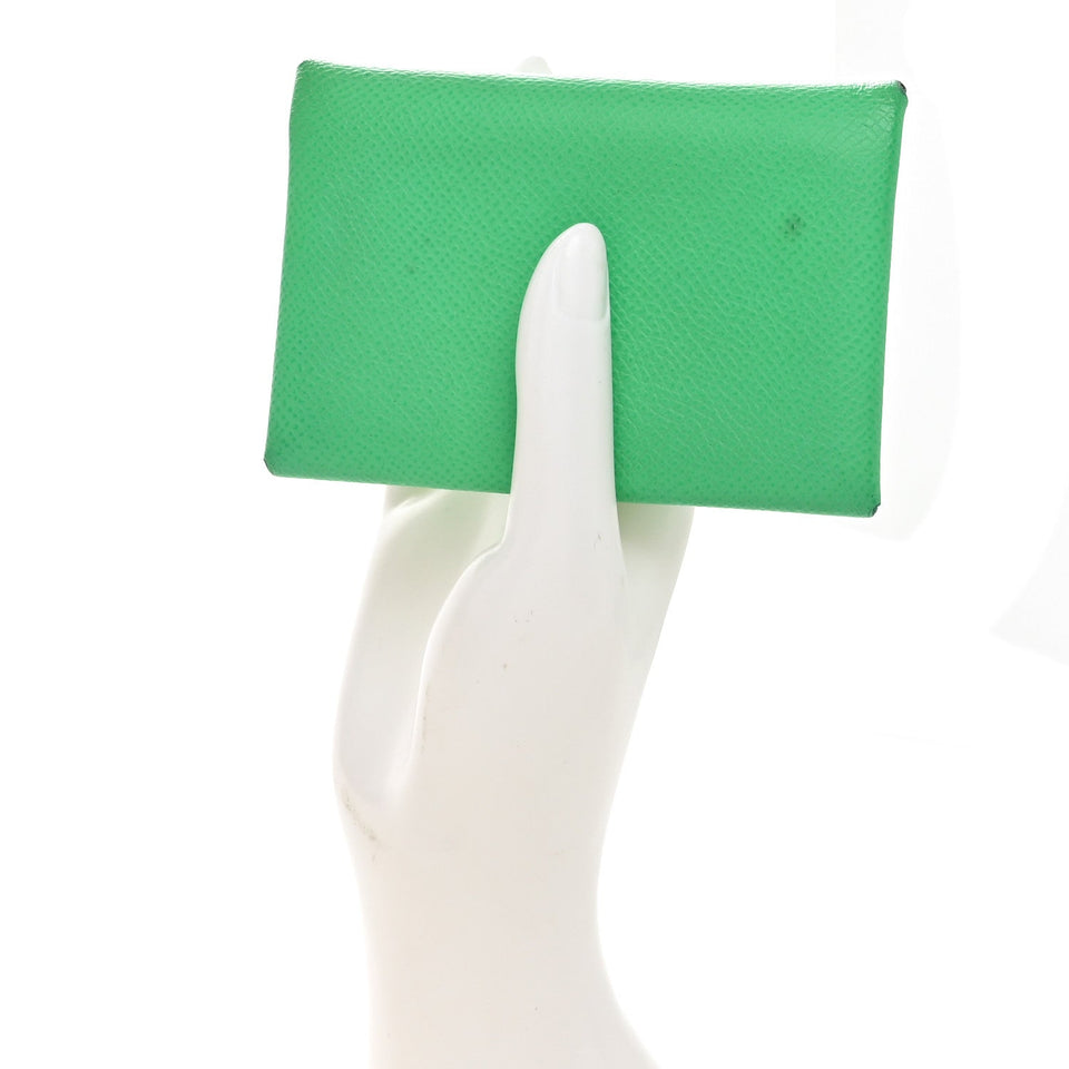 Hermes Epsom Verso Calvi Duo Card Case Vert Comics Vert Fizz