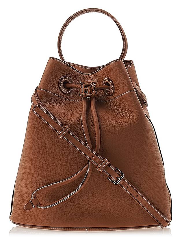 Luxury Burberry TB Logo Leather Small Bucket Bag Brown