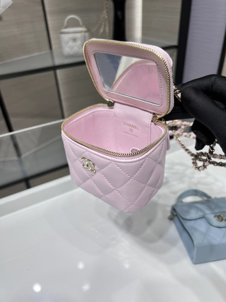 Chanel Mini Vanity Case Light Pink Quilted Lambskin with Mirror | Bags Junction