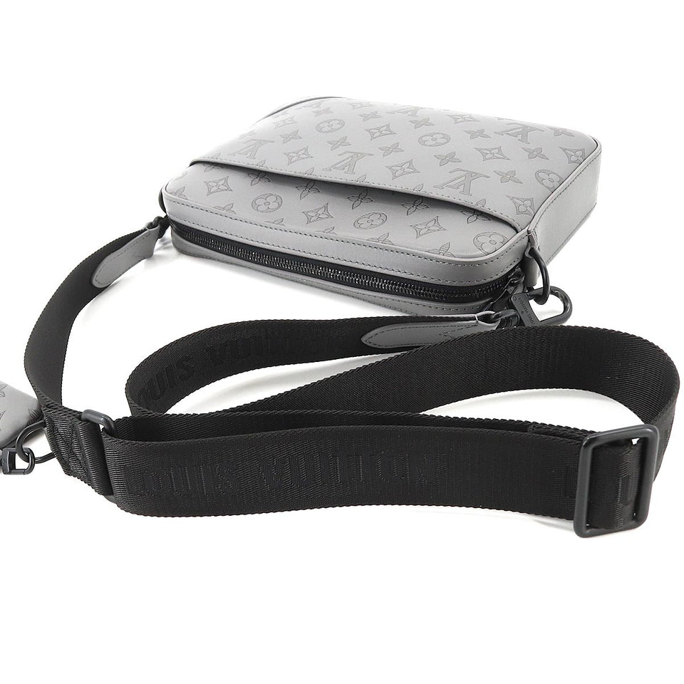 Louis Vuitton Monogram Shadow Duo Messenger Shoulder Bag Leather Gray