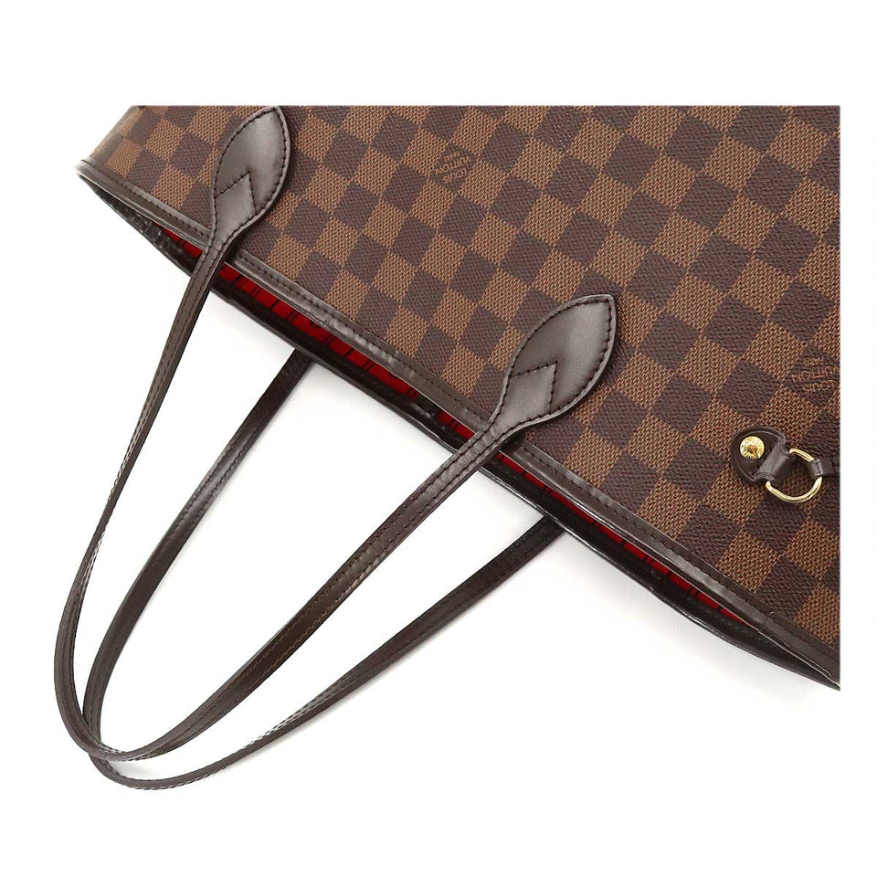 Louis Vuitton Damier Neverfull MM Tote Bag Ebene Brown Cerise Gold Metal Fittings