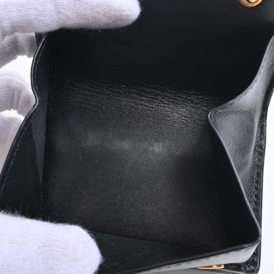 Saint Laurent- Leather Tiny Wallet Tri-fold Compact Wallet Black