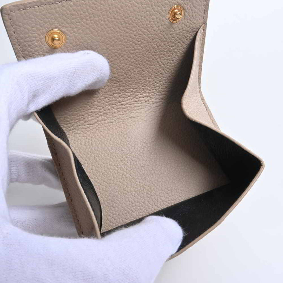 Saint Laurent- Leather  Tiny Wallet Tri-fold Compact Wallet Beige