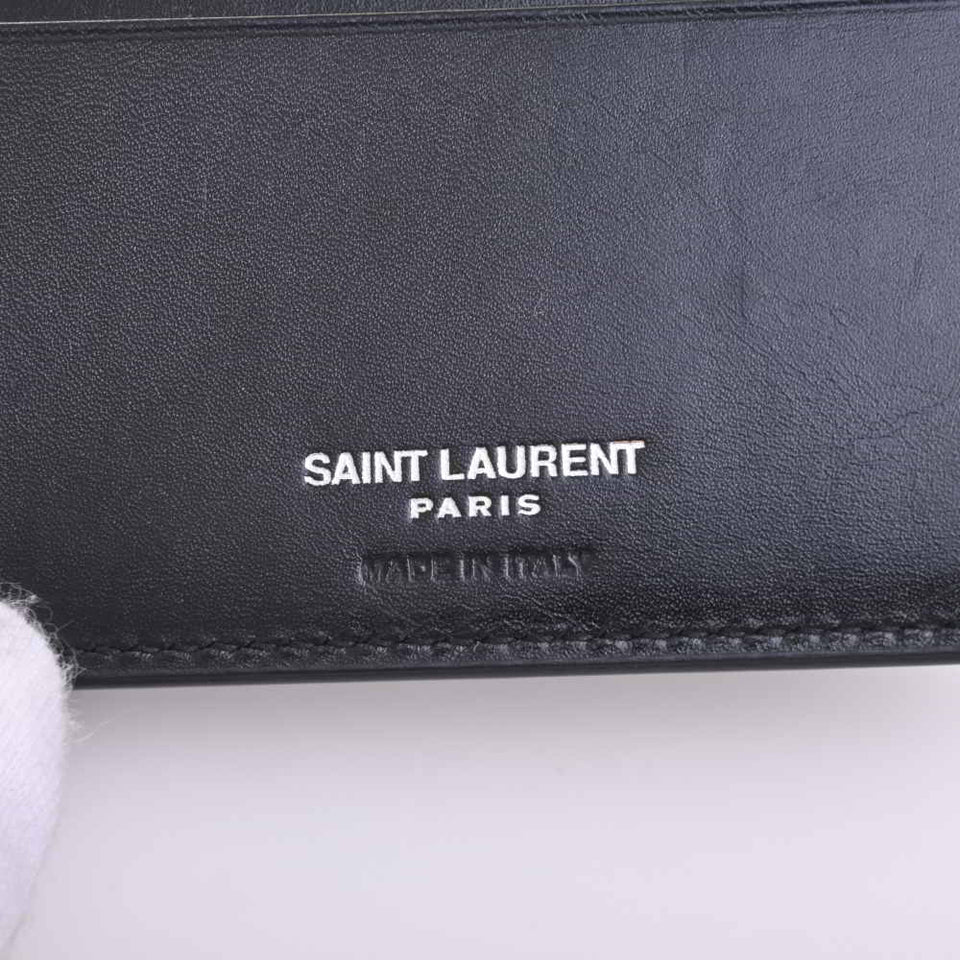 Saint Laurent- Leather Money Clip Bifold Wallet Billfold Black