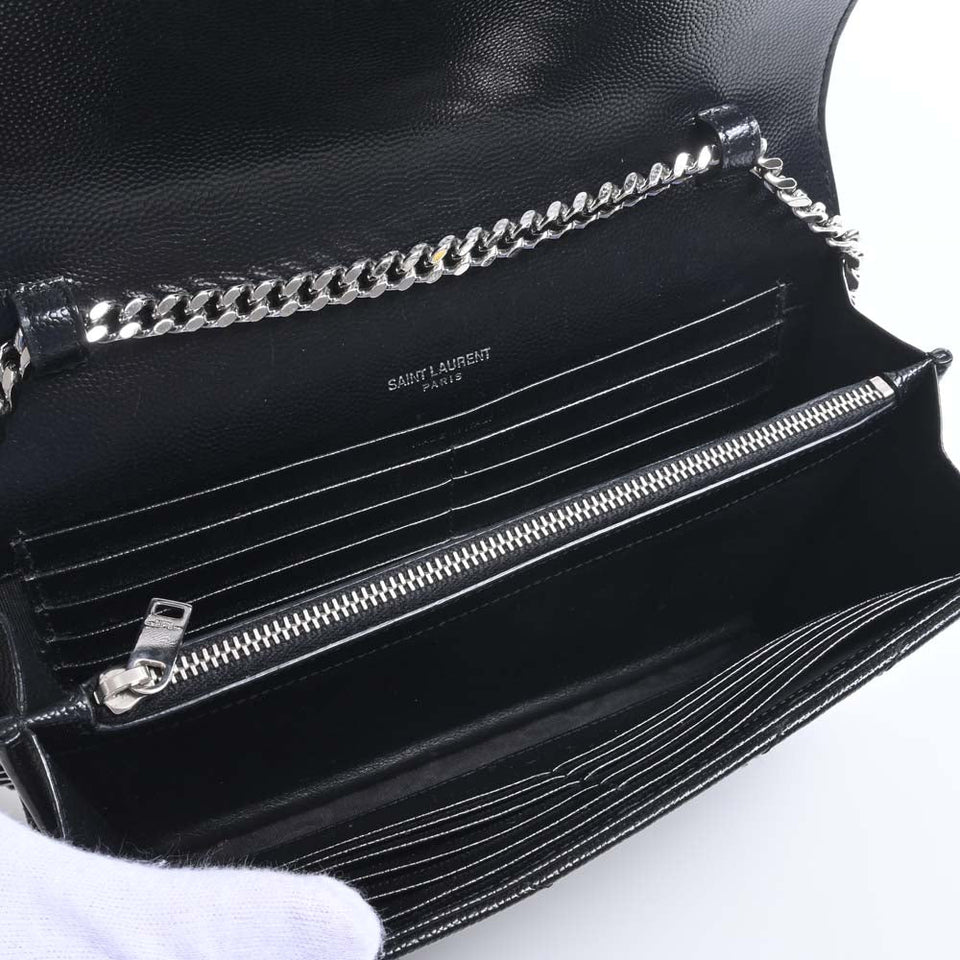 Saint Laurent- Leather Chain Shoulder Wallet Long Wallet Black