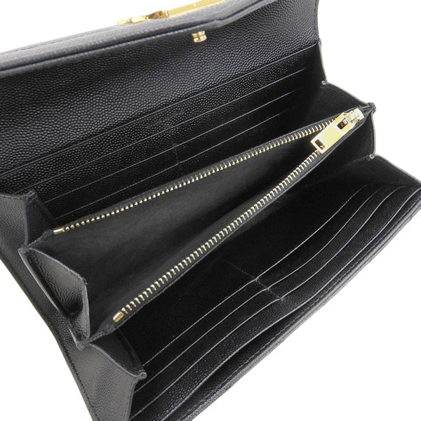 Saint Laurent- Leather V-stitch Bi-fold Long Wallet Black