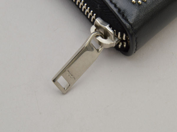 Saint Laurent- Round Zipper Long Wallet Heart Studded Black