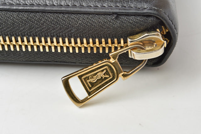 Saint Laurent- Paris Wallet Long Wallet Round Zipper Leather Black
