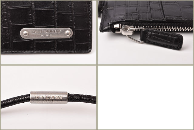 Saint Laurent- Paris Coin Case Card Case Neck Strap Embossed Black