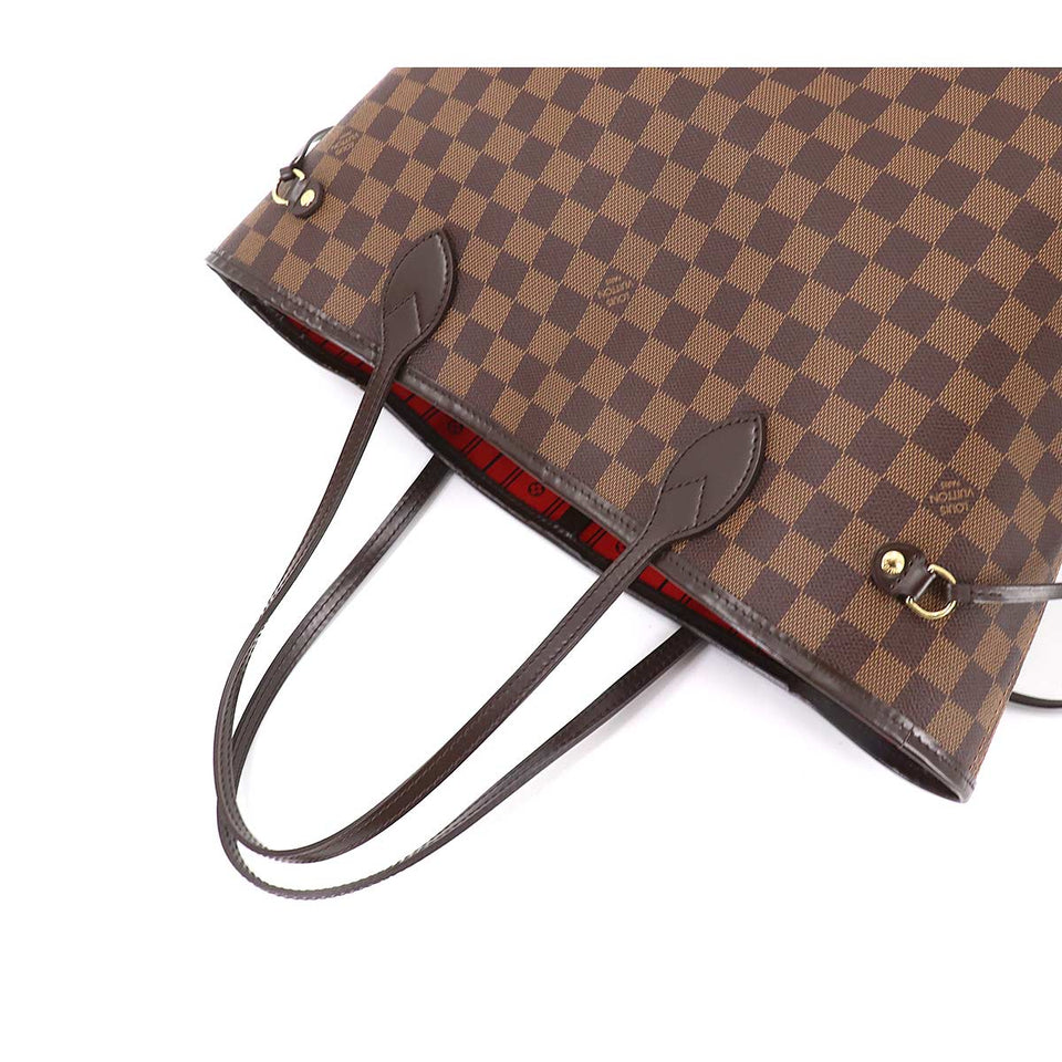 Louis Vuitton Damier Neverfull MM Tote Bag Ebene Series Brown Gold Metal Fittings