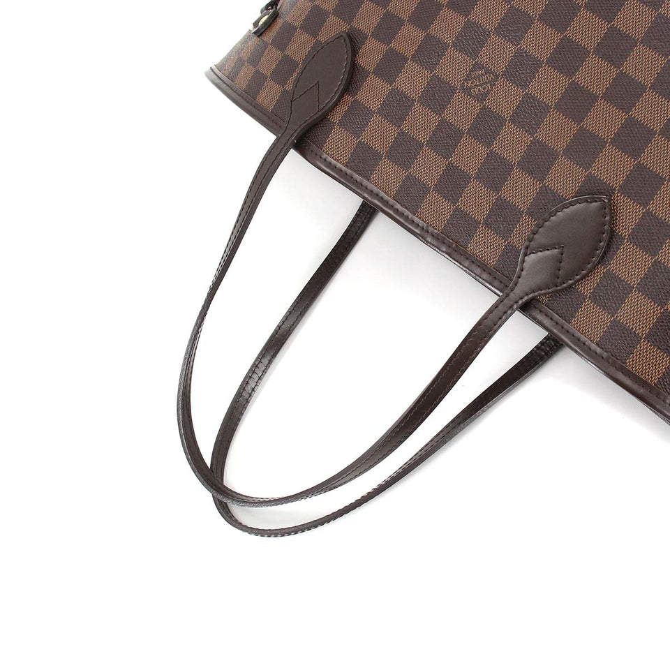 Louis Vuitton Damier Neverfull MM Tote Bag Ebene Brown Red Gold Hardware