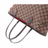 Louis Vuitton Damier Neverfull MM Tote Bag Ebene Brown Red Gold Metal Fittings