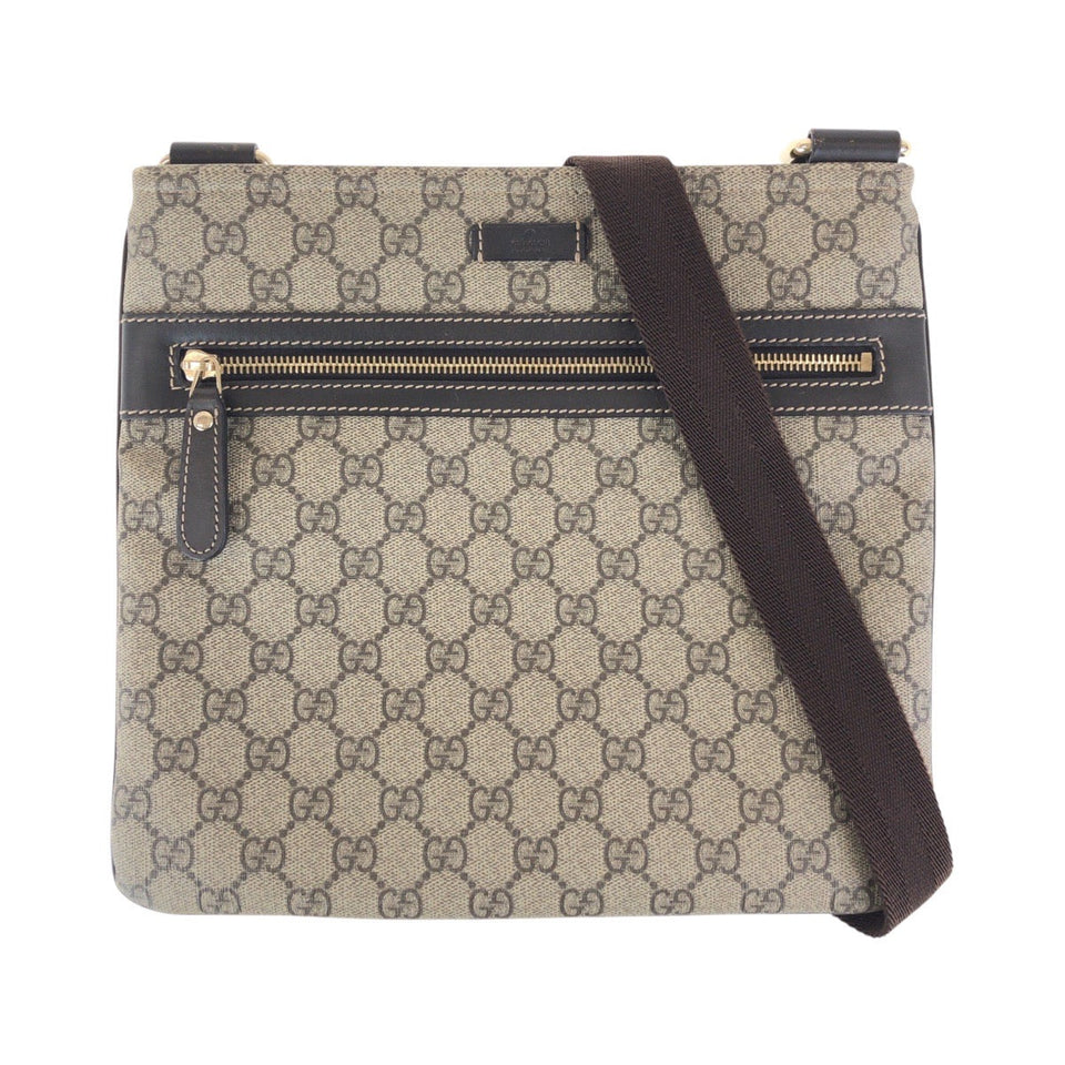 Gucci Shoulder Bag 295257 GG Supreme Canvas Brown Gray Gold Metal